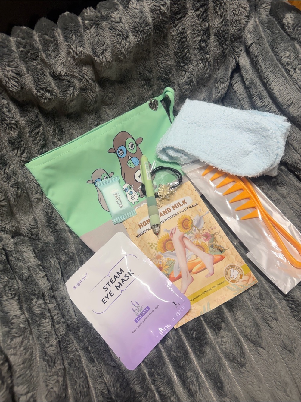 Mint Green Cosmetic Pouch with Skincare Accessories